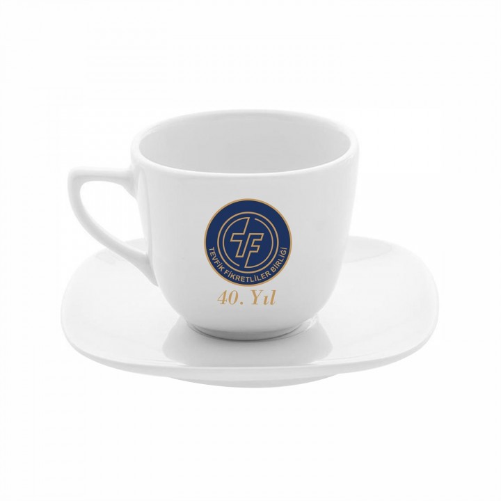 Logo Baskılı 230 ml Mimoza Porselen Tabaklı Çay Fincanı